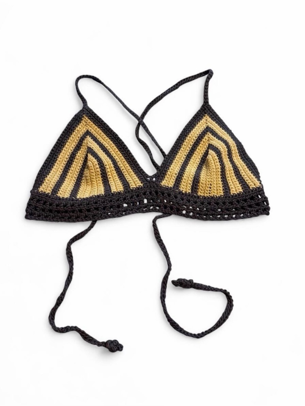 Handmade Crochet Triangle Bralette in Brown and tan
